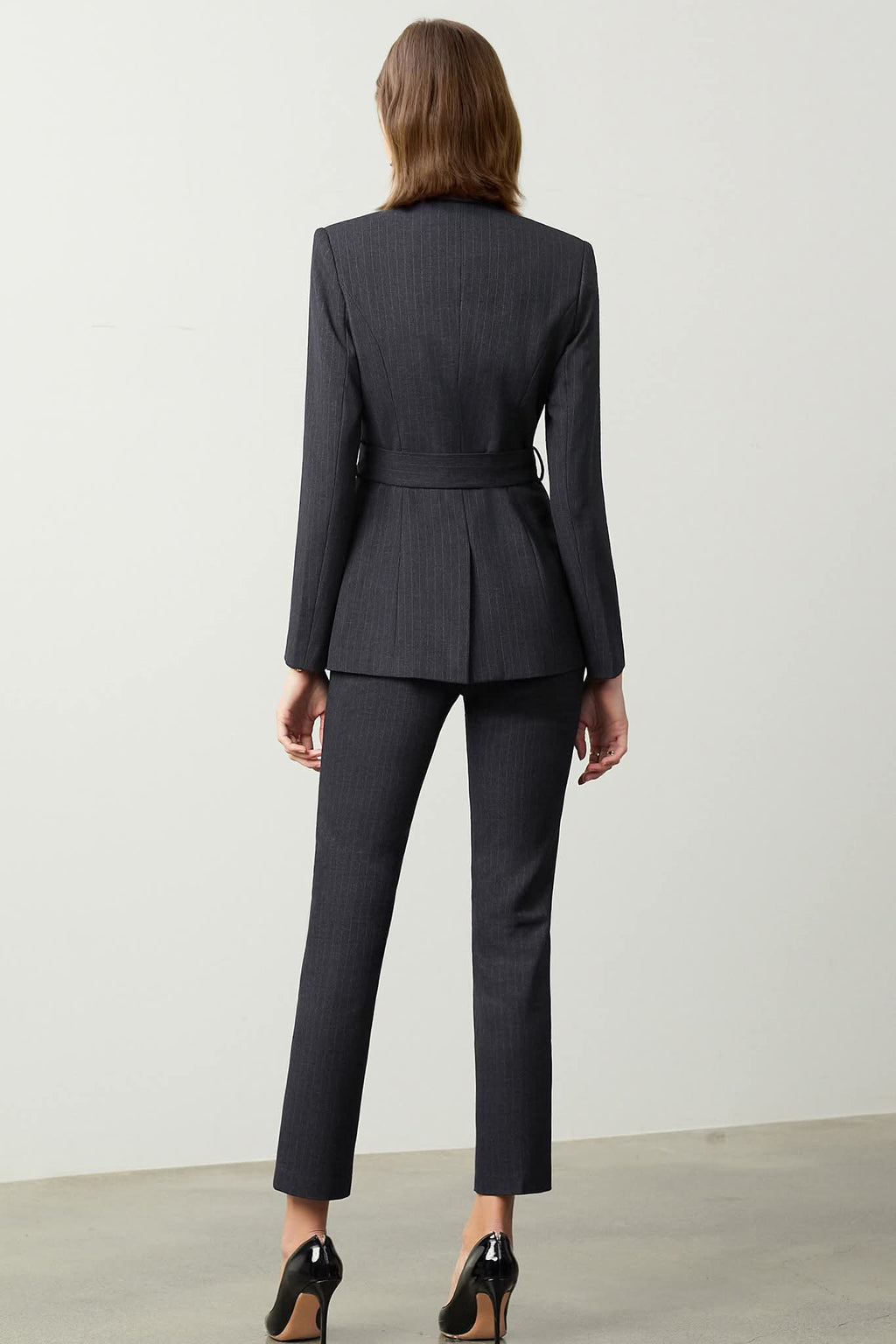 The Noir Élan Belted Stripped Suit