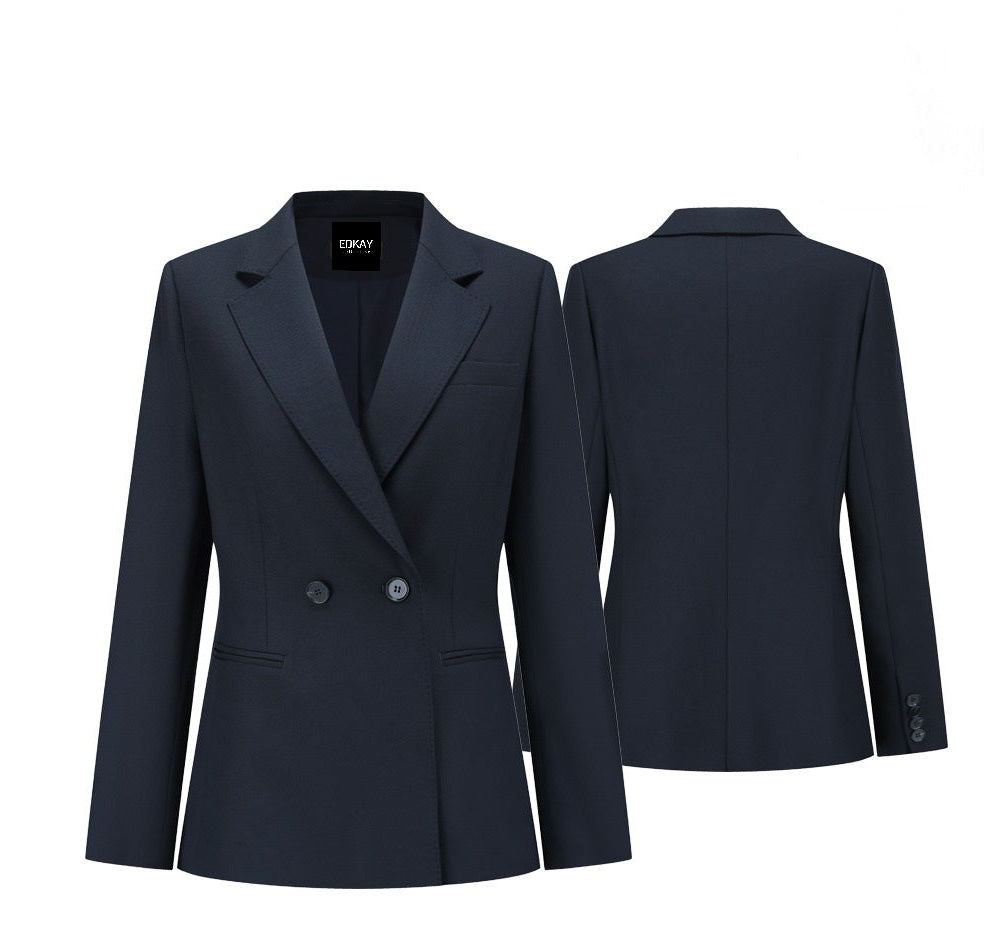The double breasted navy skirt suit